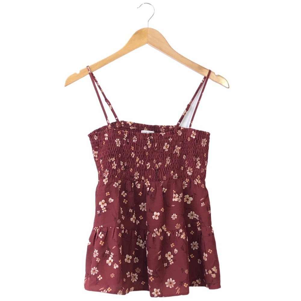 Paper Crane Brown Floral Ruffle Riches Babydoll Tank Top S